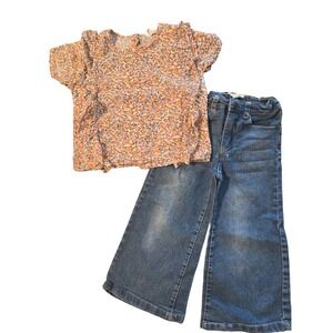 Jessica Simpson Floral Ruffle Top 5T & Denim Wide Leg Jeans 4T Set  Outfit Girls